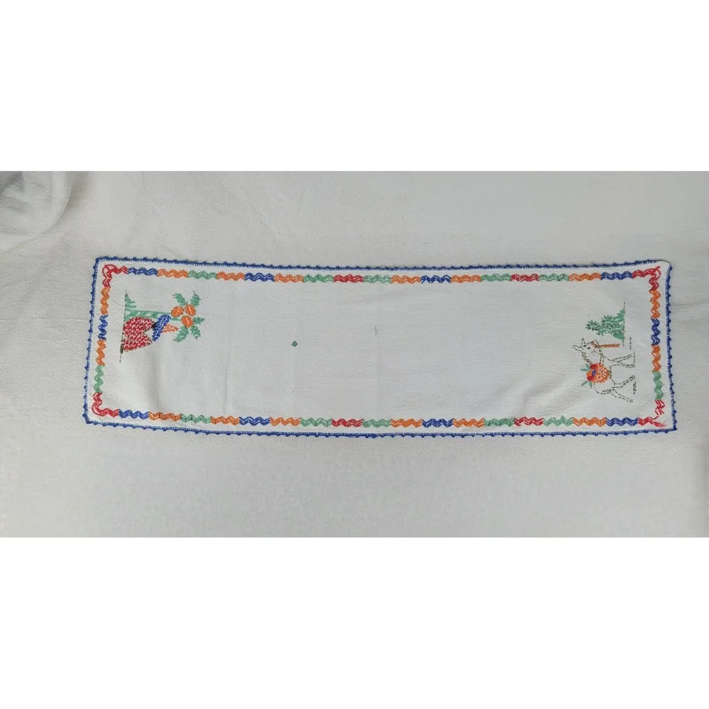 Vintage Mexican Hand Embroidered Table Linen Set 5pc Siesta‎ Donkey Folk Art